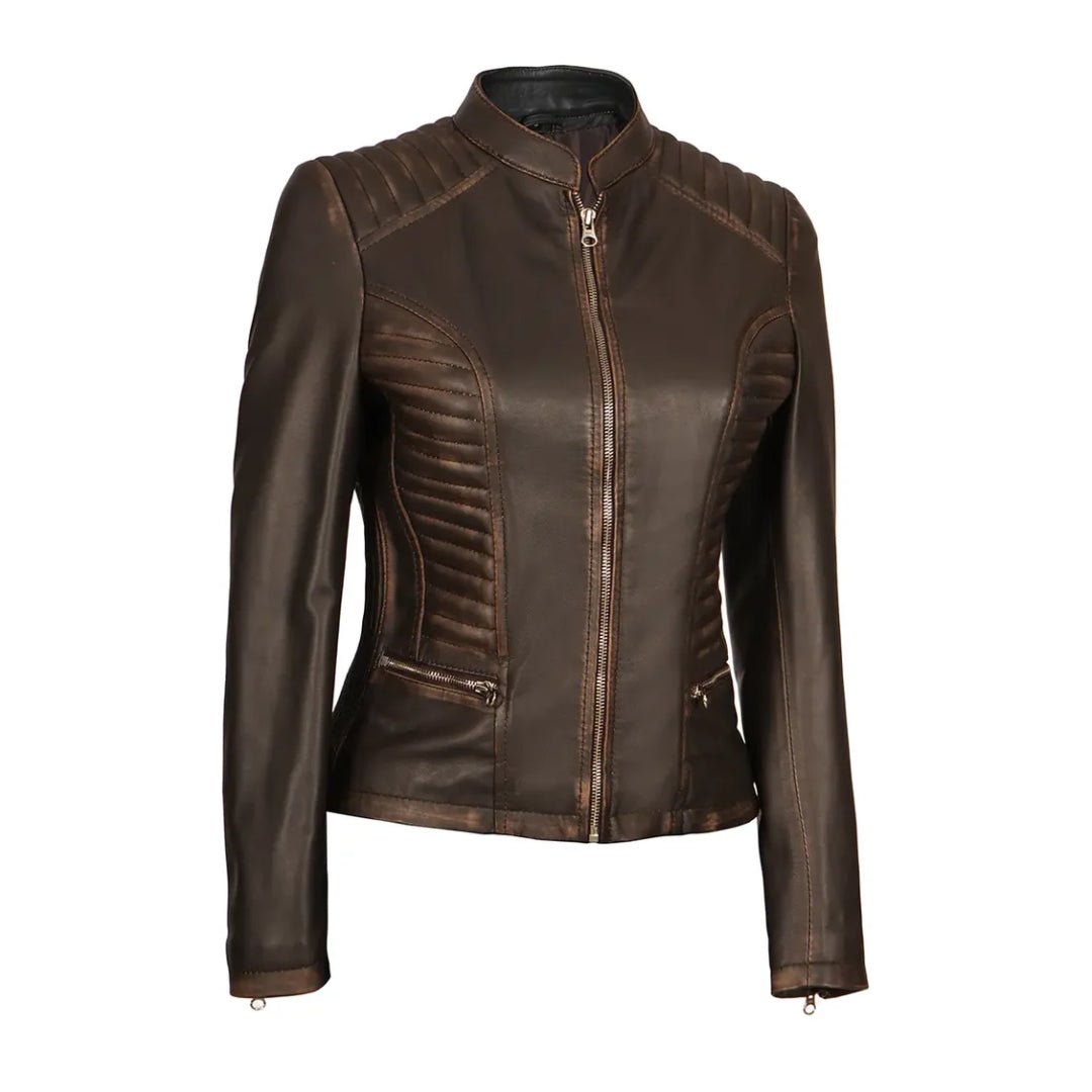 Womens Dark Brown Real Leather Jacket - Echo Leather