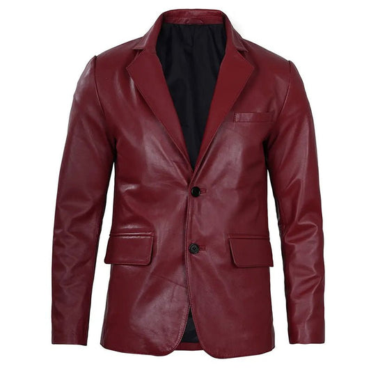 Mens Maroon Leather Blazer - Echo Leather