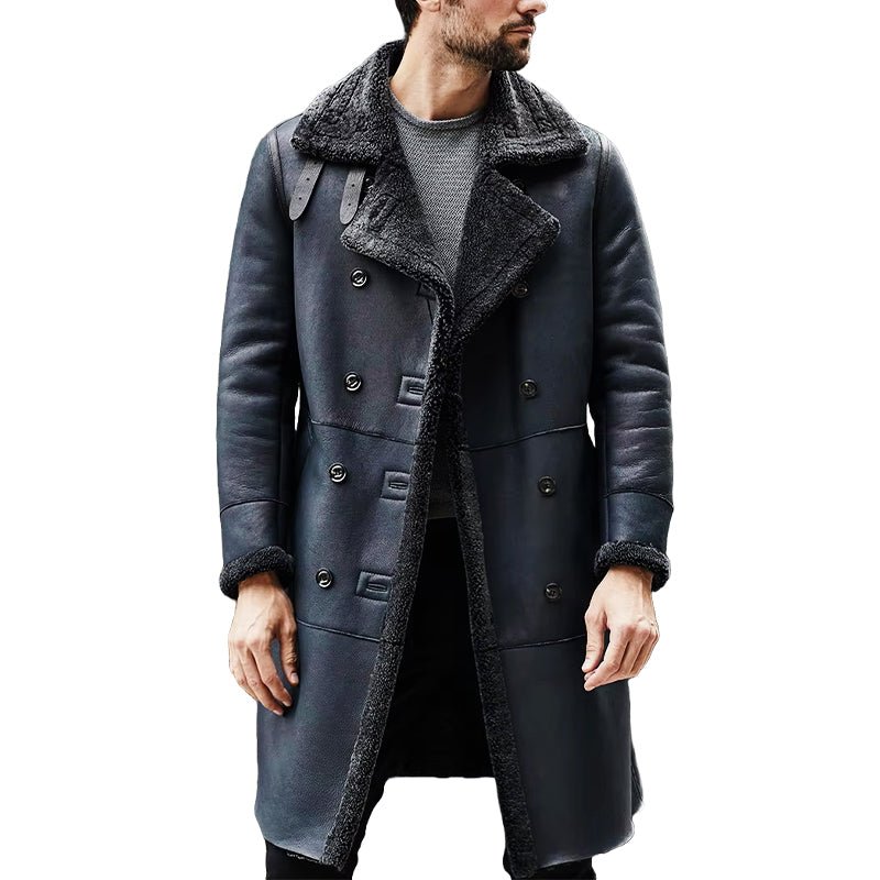 Men's Winter Blue Shearling Leather Coat - Echo Leather