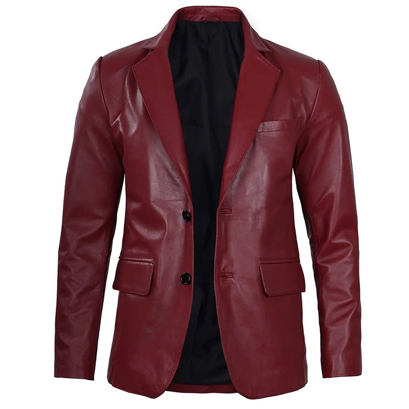 Mens Maroon Leather Blazer - Echo Leather