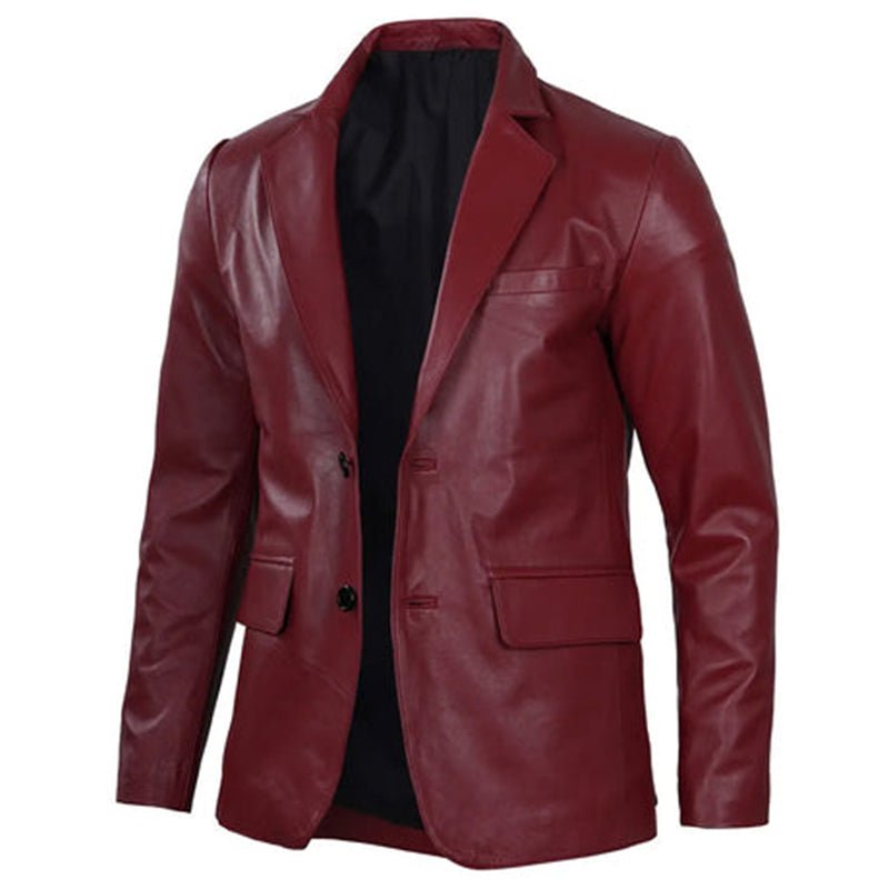 Mens Maroon Leather Blazer - Echo Leather