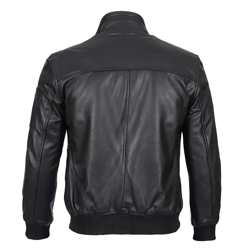 Mens Black Slim Fit Bomber Leather Jacket - Echo Leather