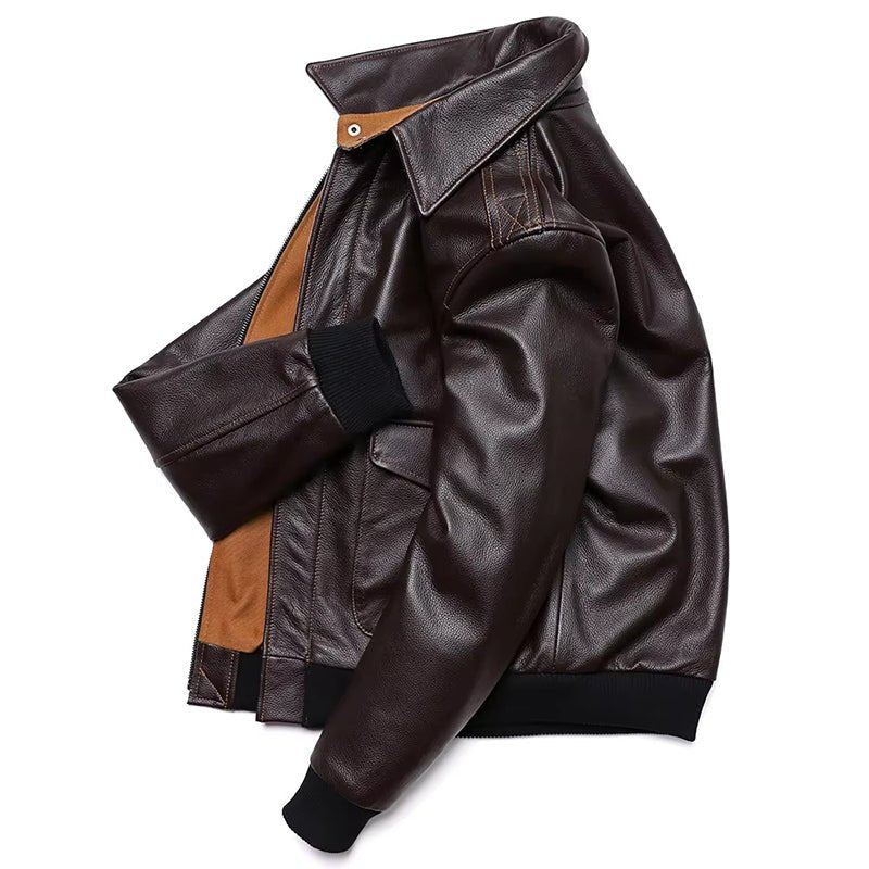 Men's Dark Brown A2 Bomber Leather Jacket - Echo Leather