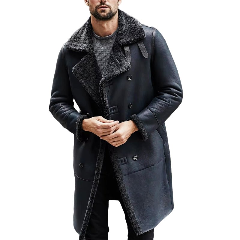 Men's Winter Blue Shearling Leather Coat - Echo Leather