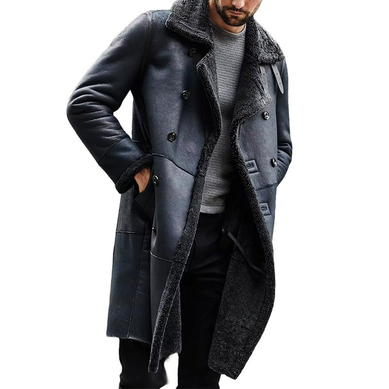 Men's Winter Blue Shearling Leather Coat - Echo Leather