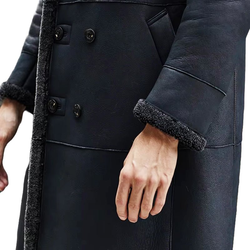 Men's Winter Blue Shearling Leather Coat - Echo Leather