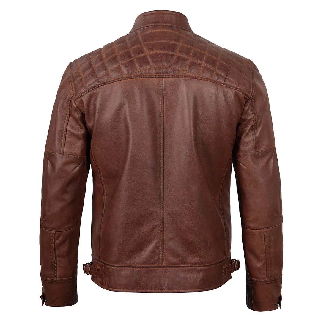 Brown Quilted Cafe Racer Leather Jacket - Echo Leather