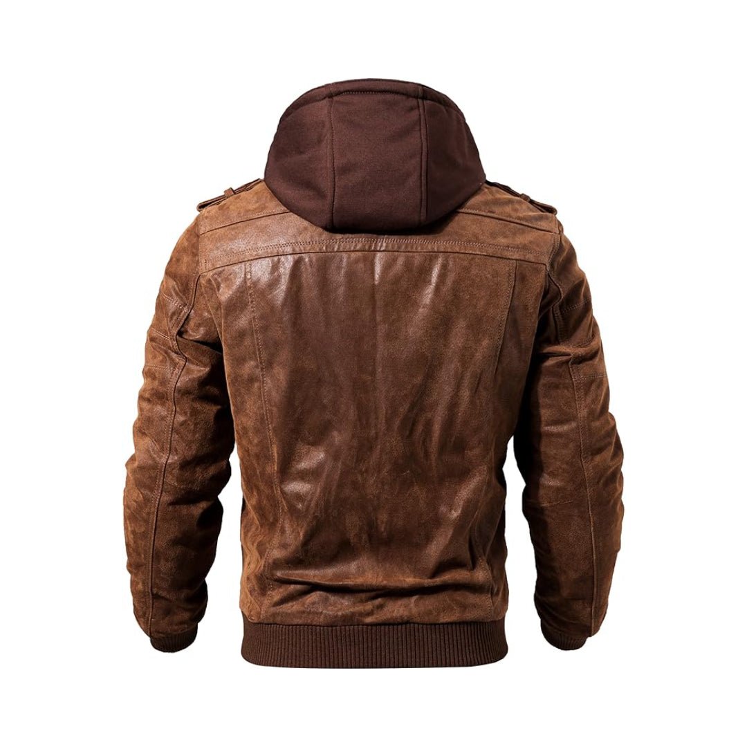 Brown Removable Hood Motorcycle Leather Jacket - Echo Leather