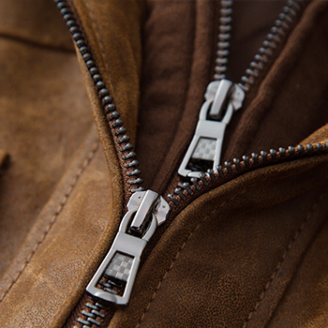 Brown Removable Hood Motorcycle Leather Jacket - Echo Leather