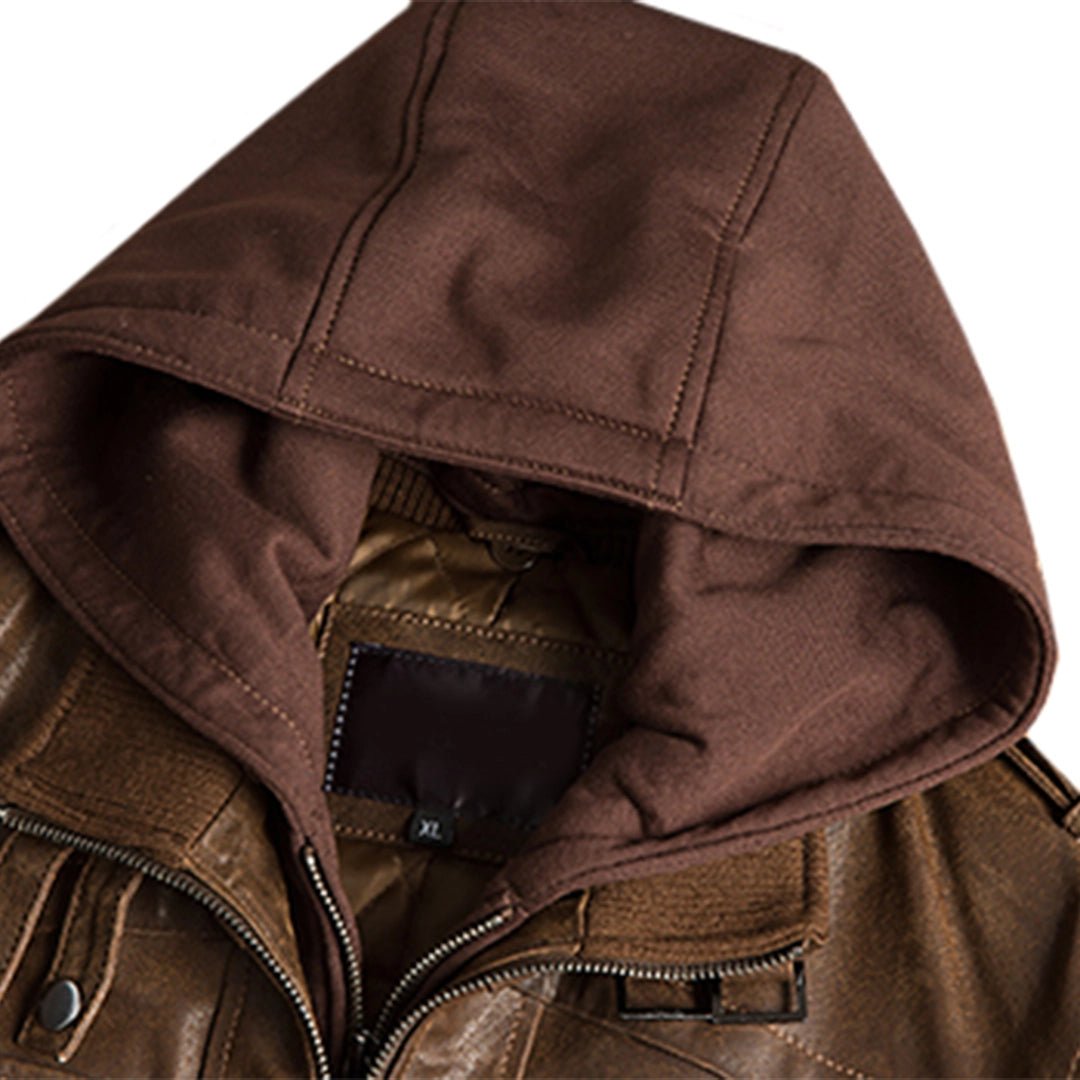 Brown Removable Hood Motorcycle Leather Jacket - Echo Leather