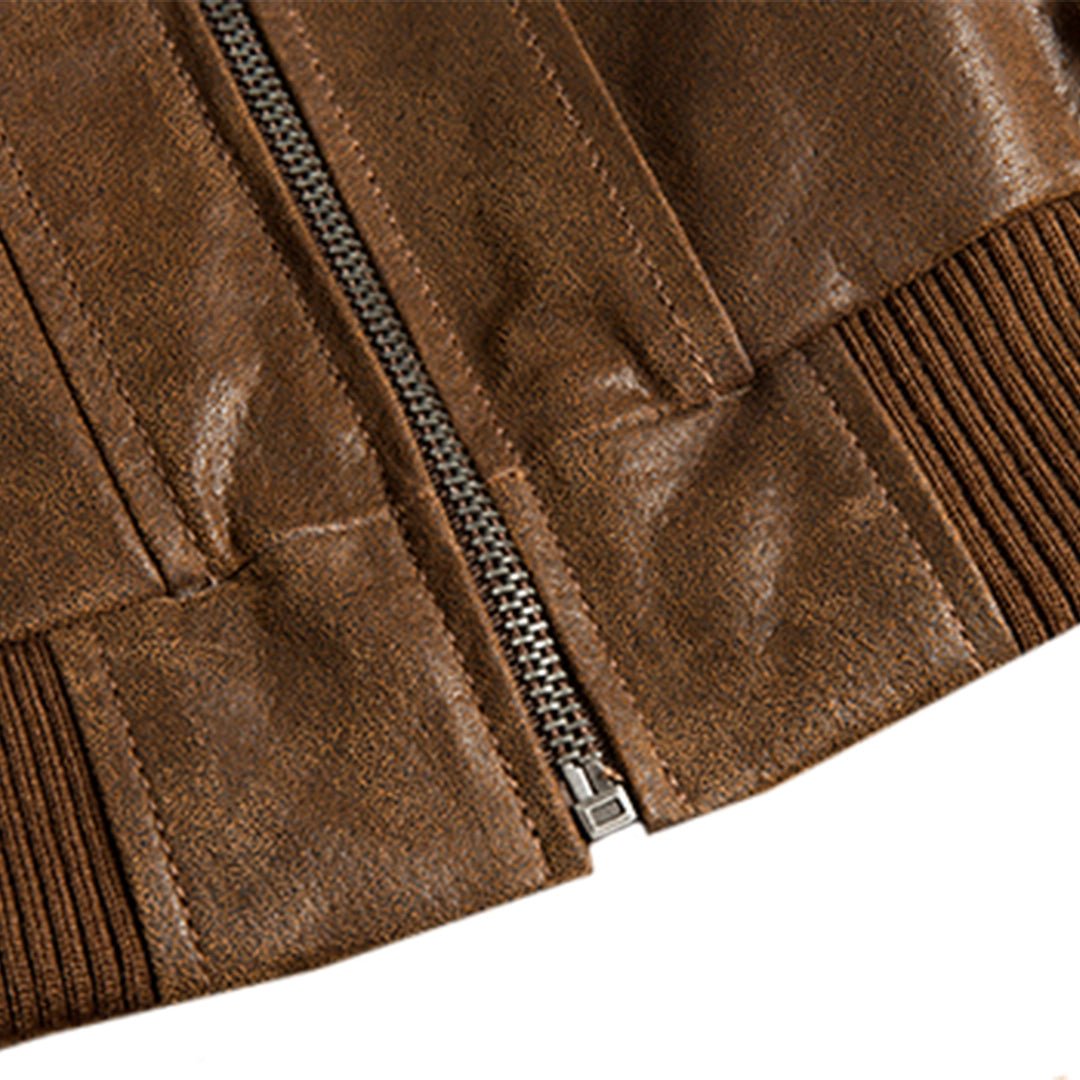 Brown Removable Hood Motorcycle Leather Jacket - Echo Leather