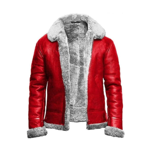 Christmas Red A2 Bomber Aviator Fur Leather Jacket - Echo Leather