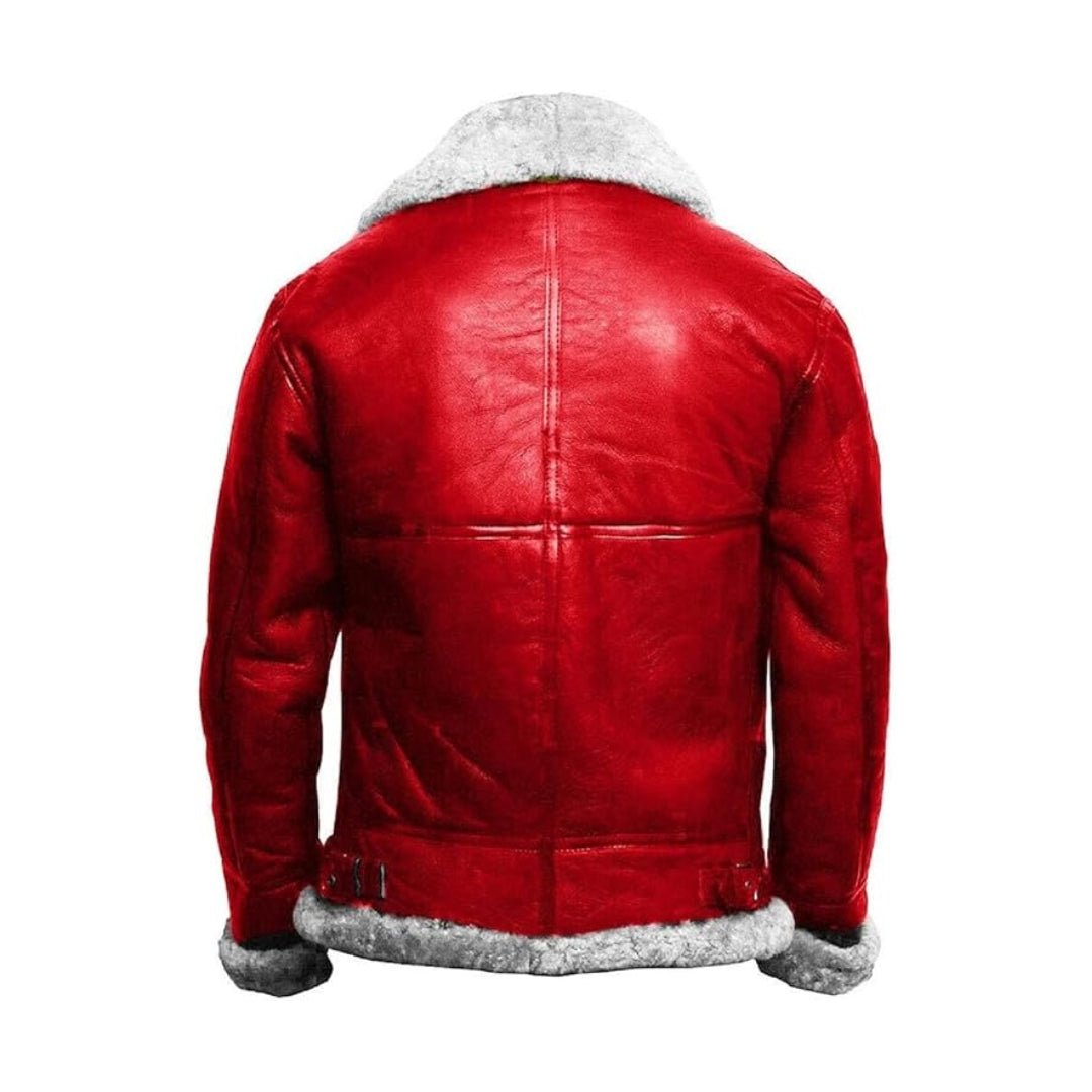Christmas Red A2 Bomber Aviator Fur Leather Jacket - Echo Leather