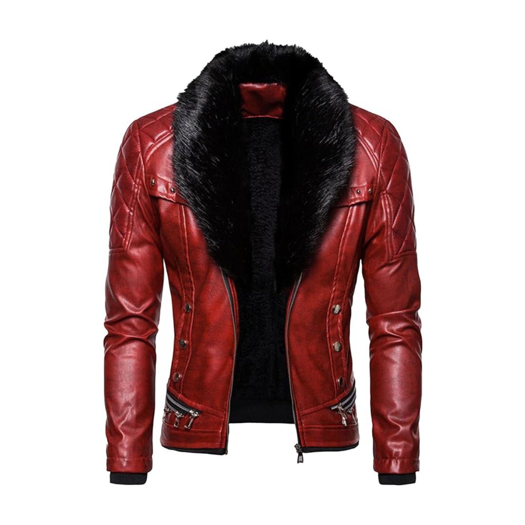 Christmas Removable Fur Collar Real Leather Jacket - Echo Leather