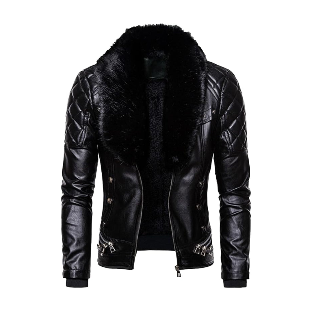 Christmas Removable Fur Collar Real Leather Jacket - Echo Leather