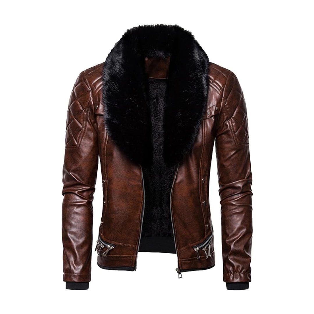 Christmas Removable Fur Collar Real Leather Jacket - Echo Leather