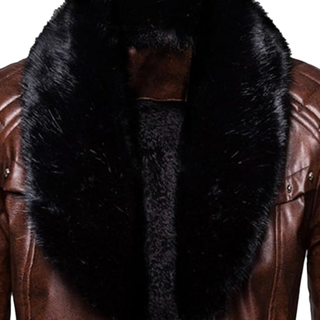 Christmas Removable Fur Collar Real Leather Jacket - Echo Leather