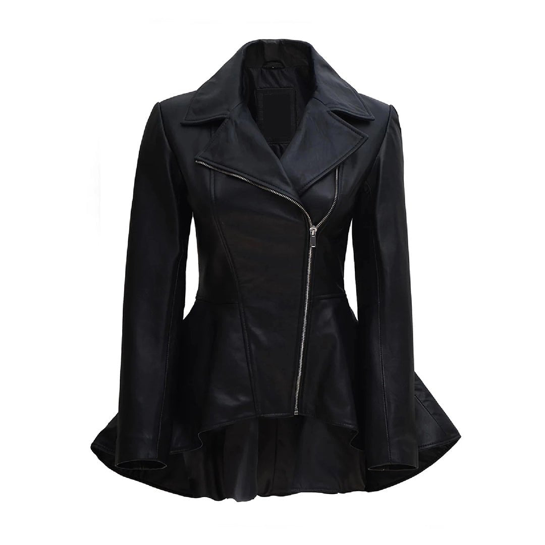 Clarissa Womens Black Peplum Leather Jacket - Echo Leather