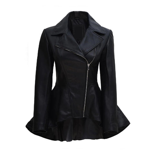 Clarissa Womens Black Peplum Leather Jacket - Echo Leather