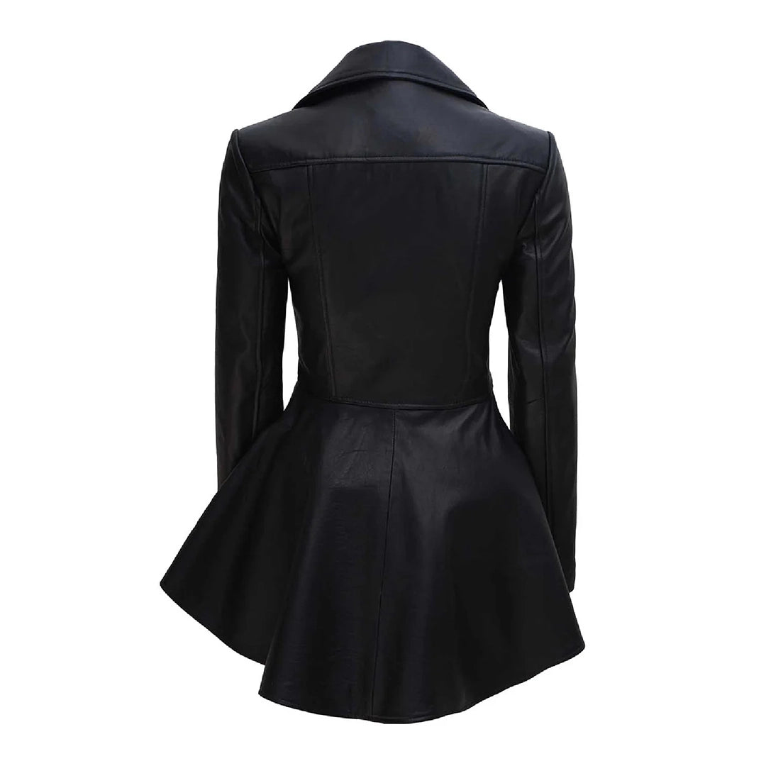 Clarissa Womens Black Peplum Leather Jacket - Echo Leather