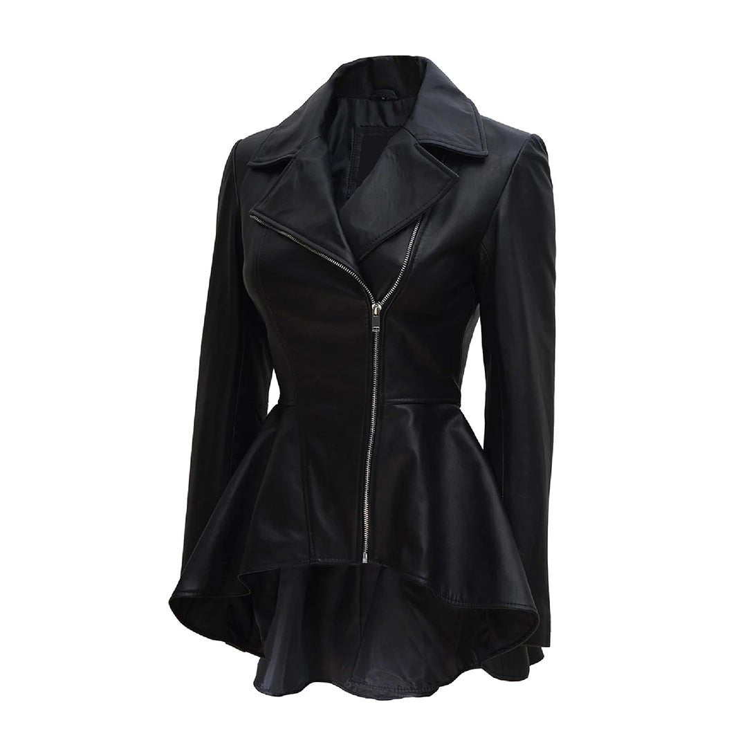 Clarissa Womens Black Peplum Leather Jacket - Echo Leather