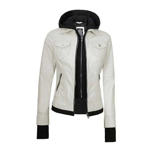 Women's Off White Bomber Leather Jacket - Echo Leather