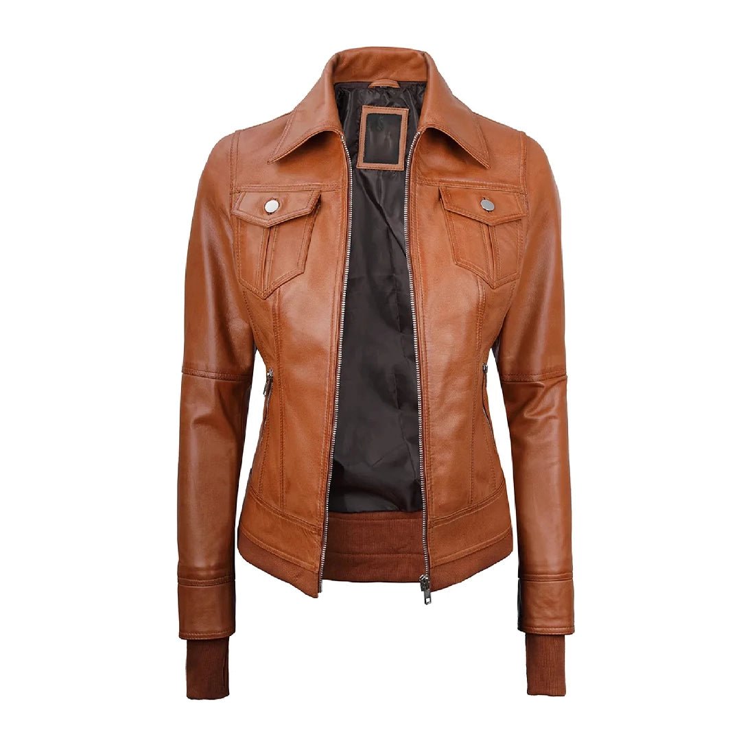 Tralee Womens Tan Wax Bomber Leather Jacket - Echo Leather