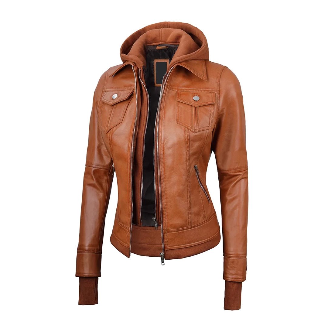 Tralee Womens Tan Wax Bomber Leather Jacket - Echo Leather