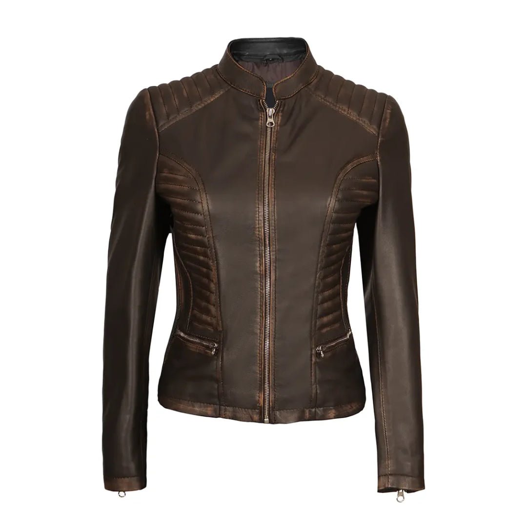 Womens Dark Brown Real Leather Jacket - Echo Leather