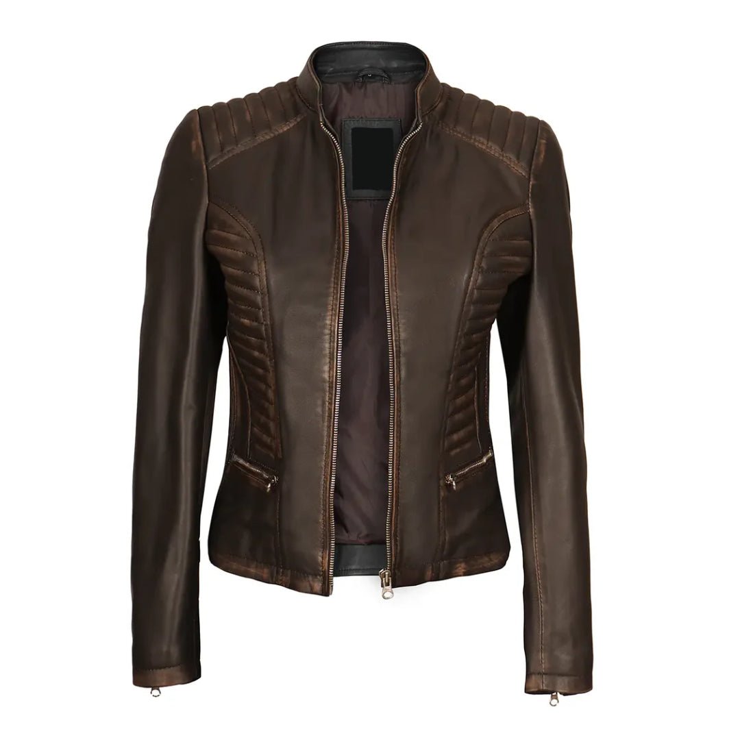 Womens Dark Brown Real Leather Jacket - Echo Leather