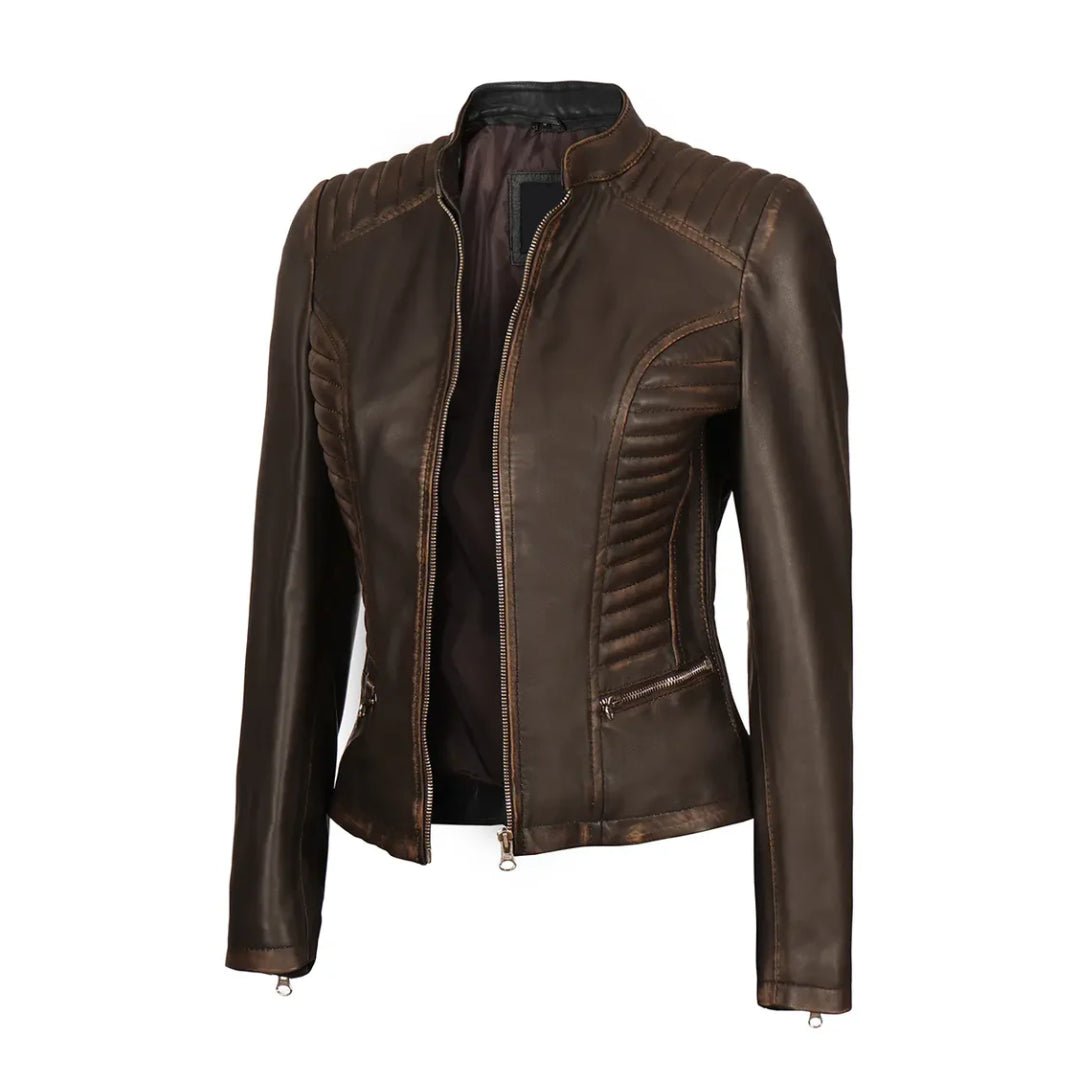 Womens Dark Brown Real Leather Jacket - Echo Leather