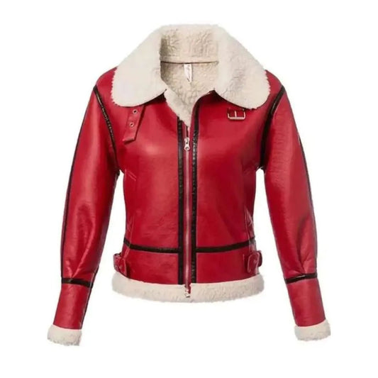 Christmas Red Shearling Leather Jacket | Echo Leather