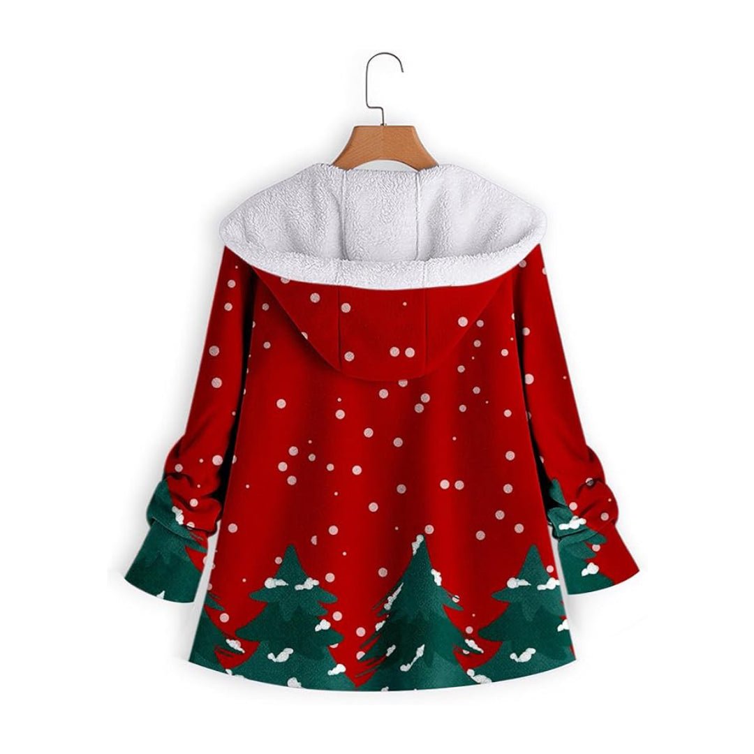 Fuzzy Xmas Print Outwear Fleece Coat | Echo Leather