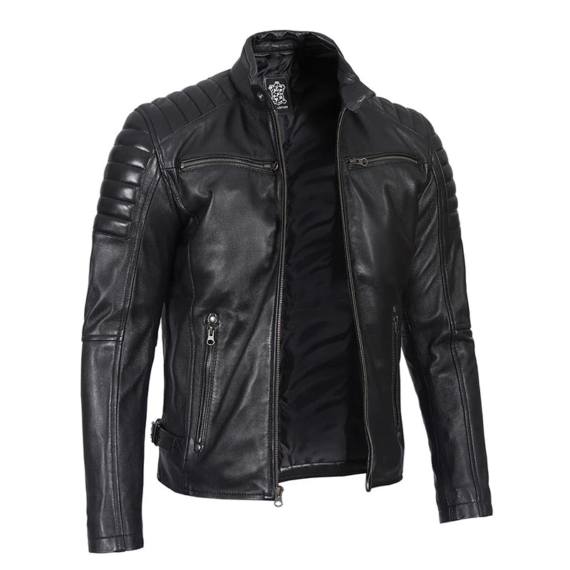 Mens Black Cafe Racer Leather Jacket - Echo Leather