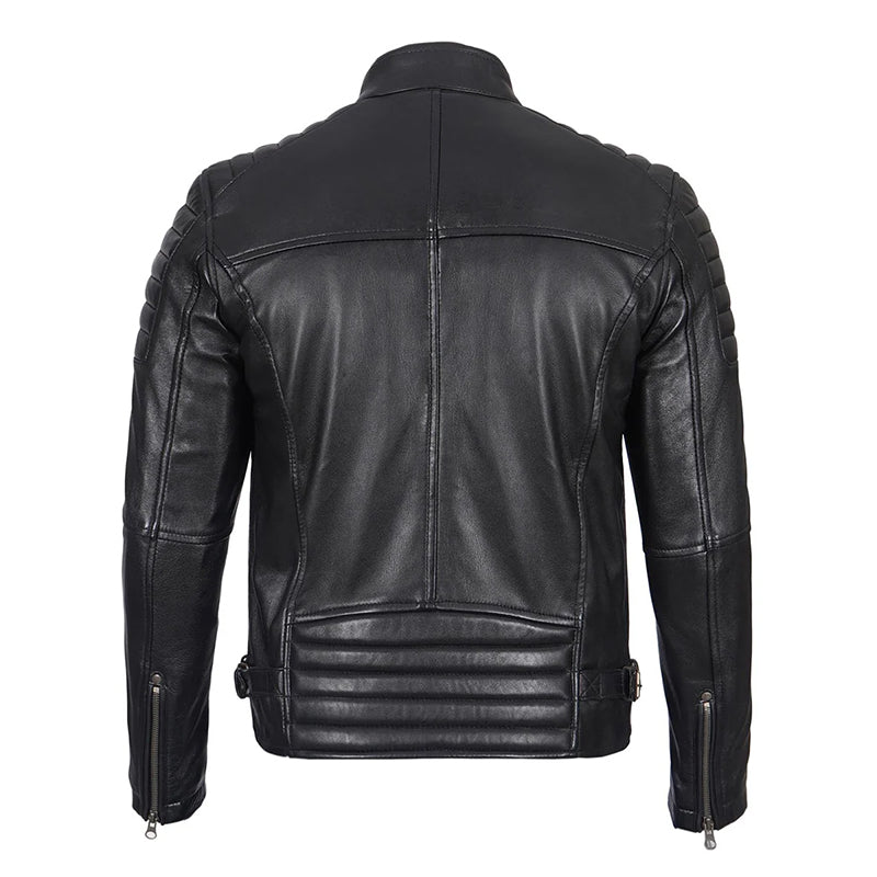 Mens Black Cafe Racer Leather Jacket - Echo Leather