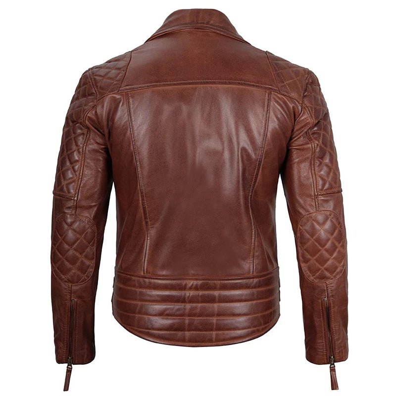 Mens Distressed Dark Brown Cafe Racer Quilted Motorcycle Leather Jacket - Echo Leather