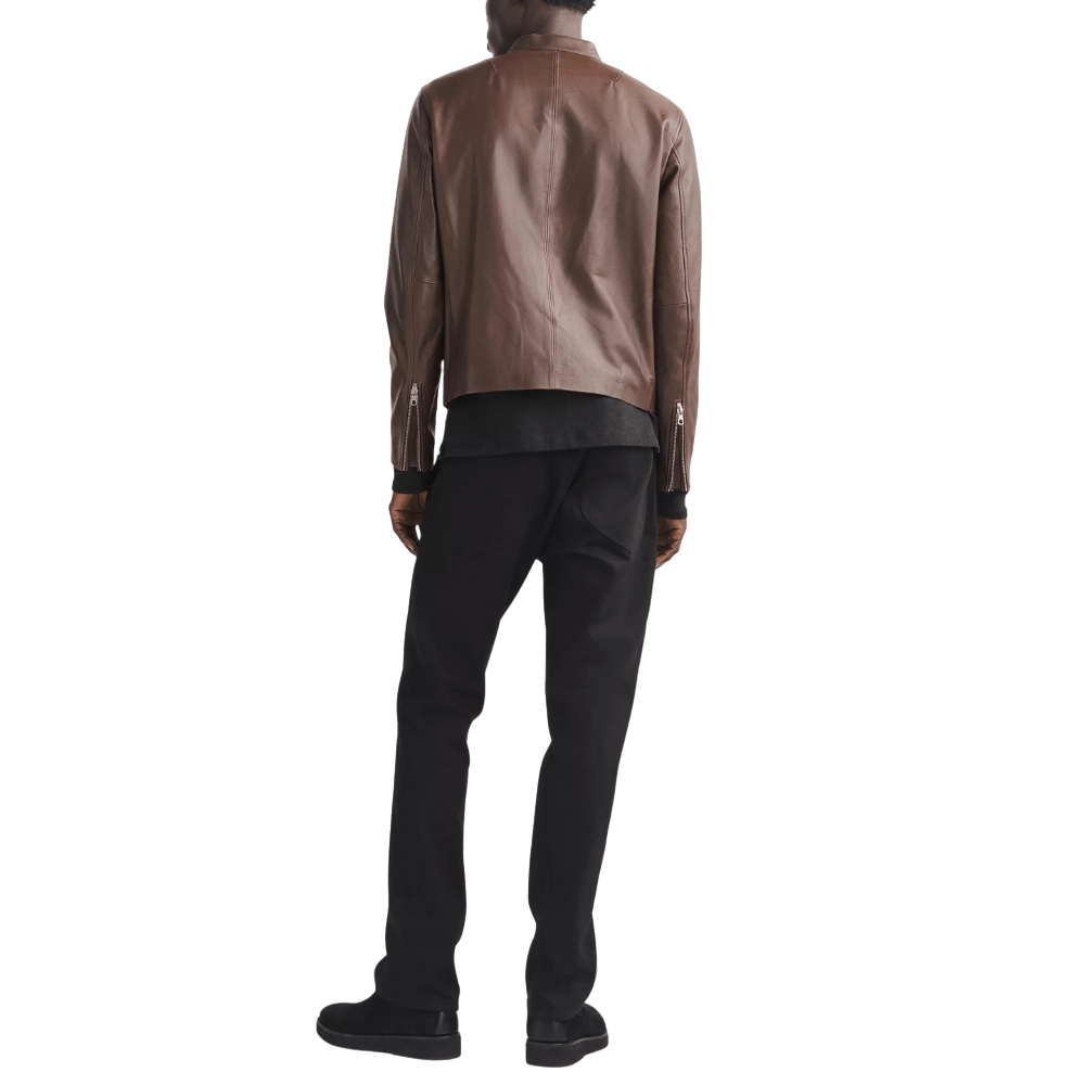 Men's Chocolate Brown Cafe Racer Leather Jacket | Echo Leather