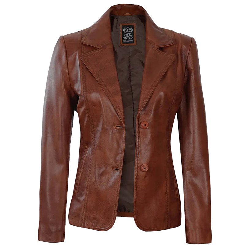 Womens Dark Brown Leather Blazer - Echo Leather